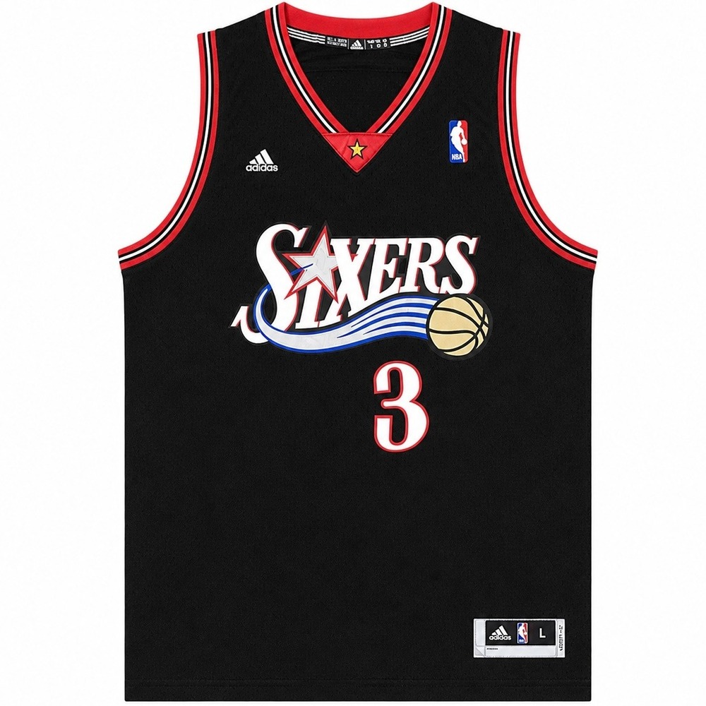 Philadelphia 76ers Jersey Mens Large Adidas Allen Iverson Black NBA Basketball